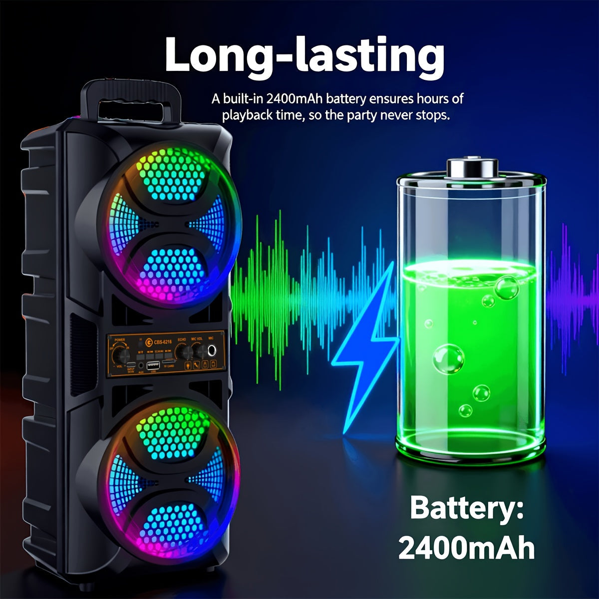 Portable Bluetooth Speaker with Subwoofer Bass and Microphone