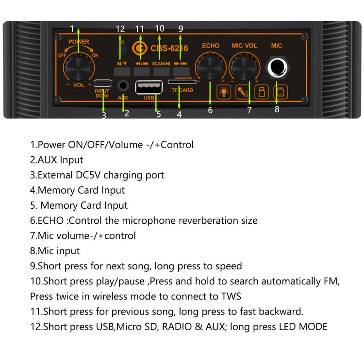 Portable Bluetooth Speaker with Subwoofer Bass and Microphone
