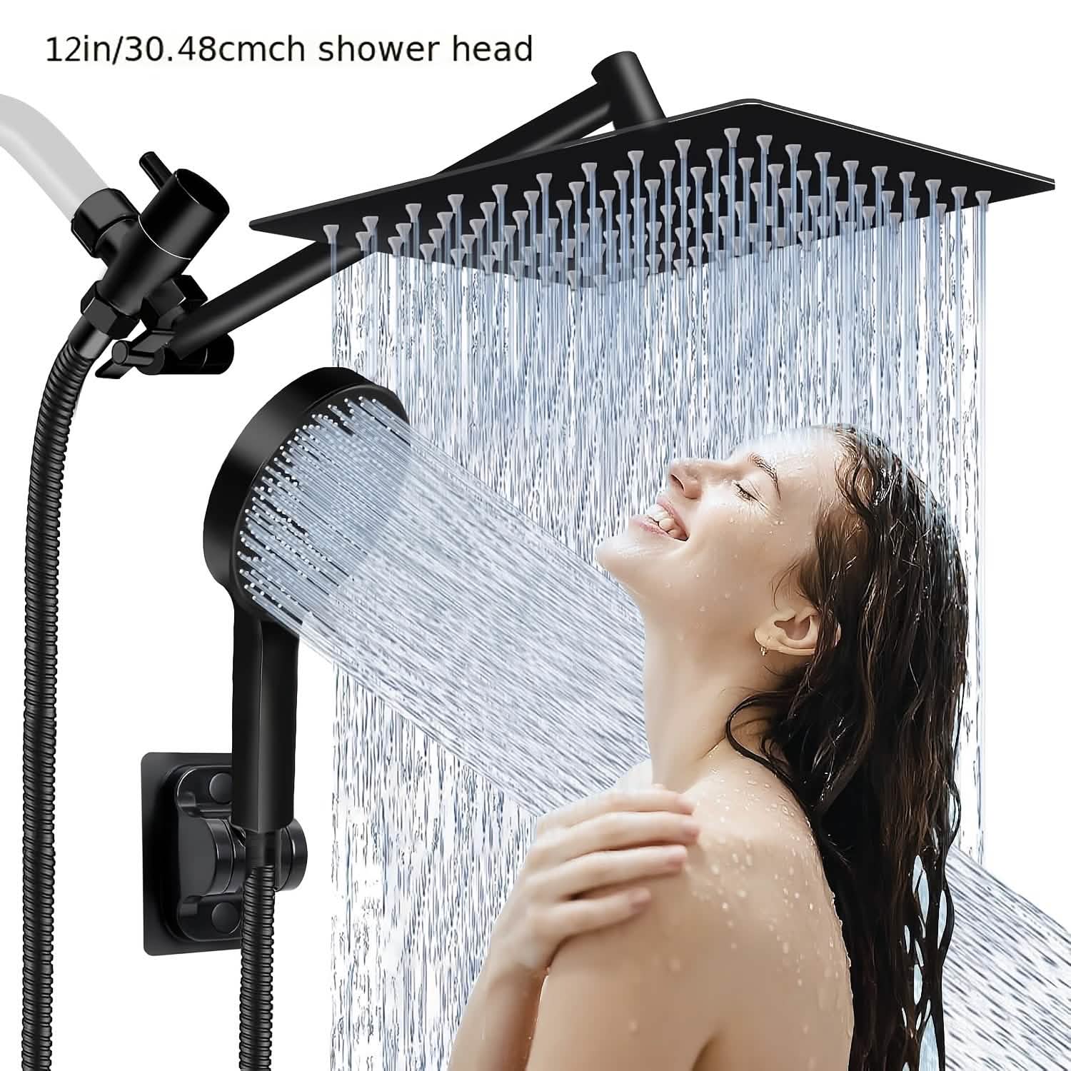 High Pressure Rainfall and Handheld Shower Head Chrome Black