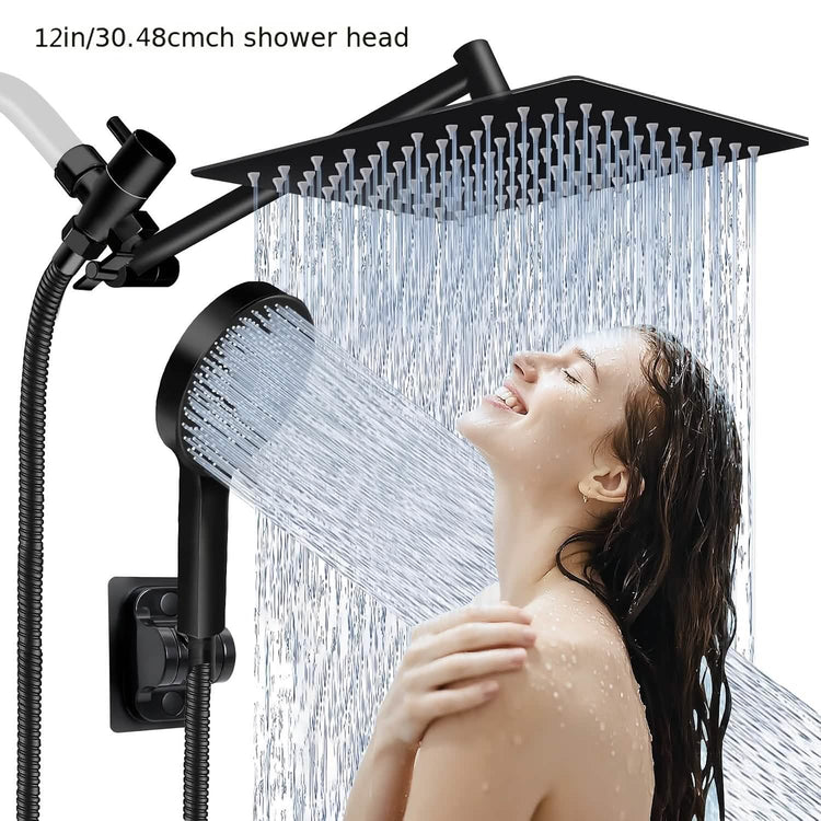 High Pressure Rainfall and Handheld Shower Head Chrome Black