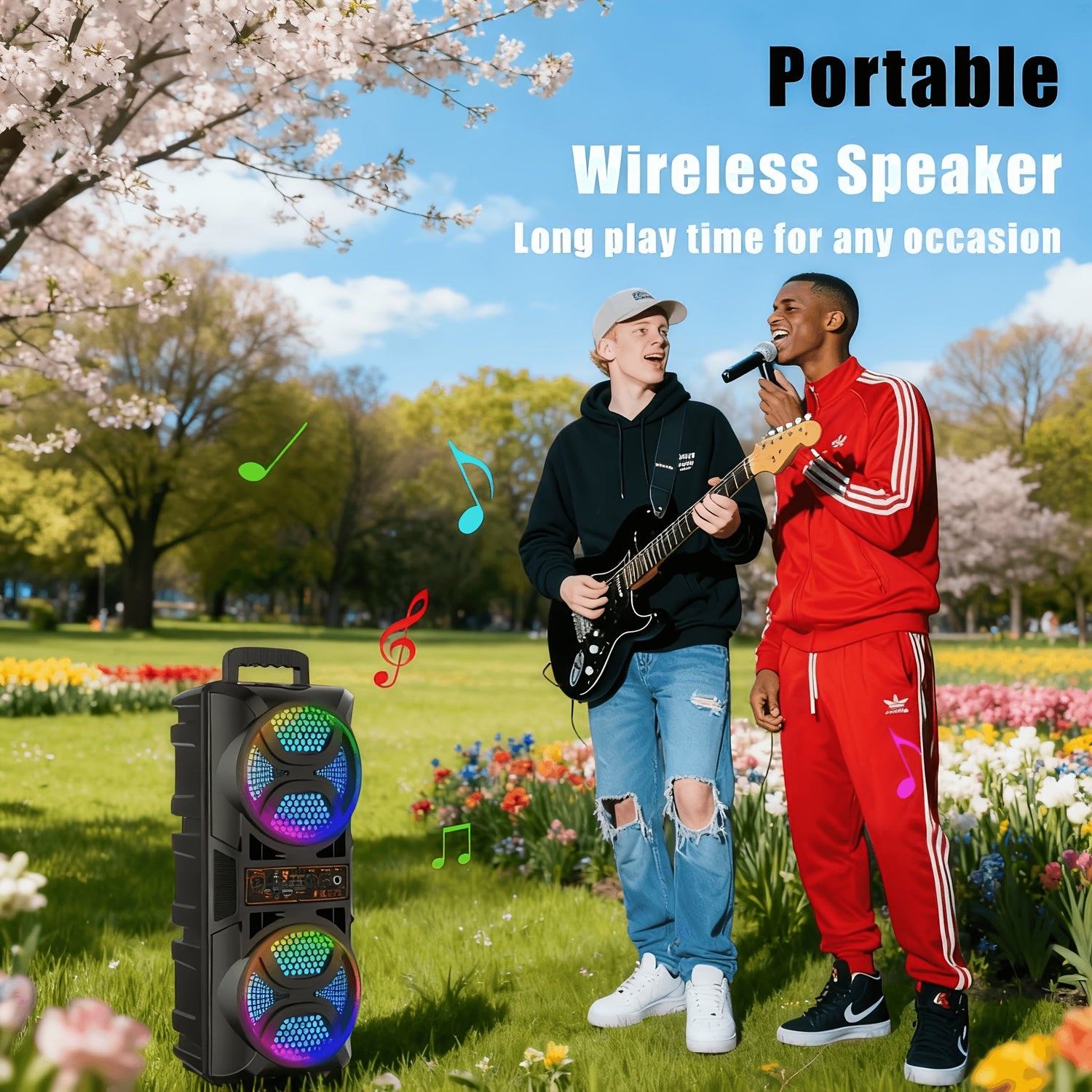 Portable Bluetooth Speaker with Subwoofer Bass and Microphone