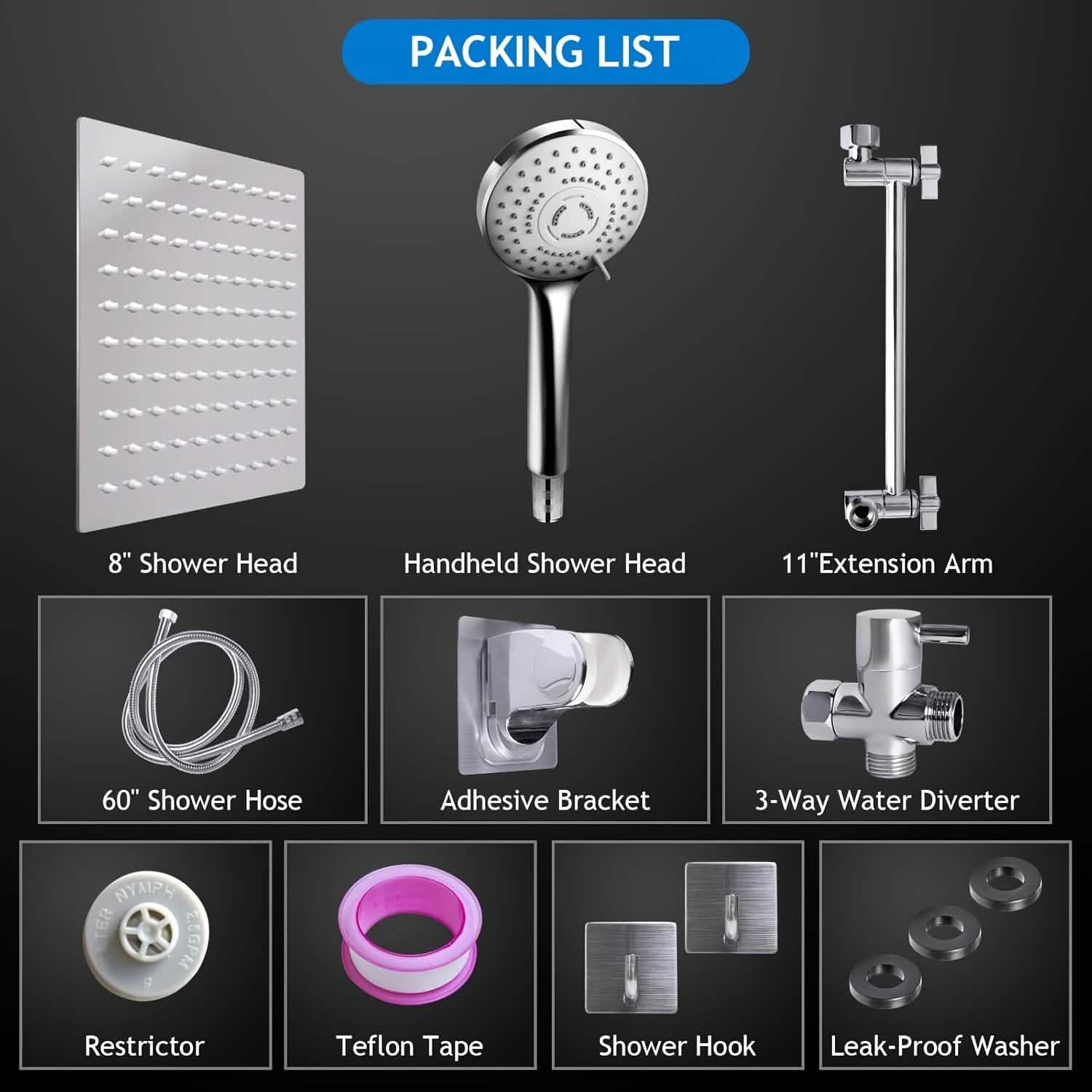 High Pressure Rainfall and Handheld Shower Head Chrome Black