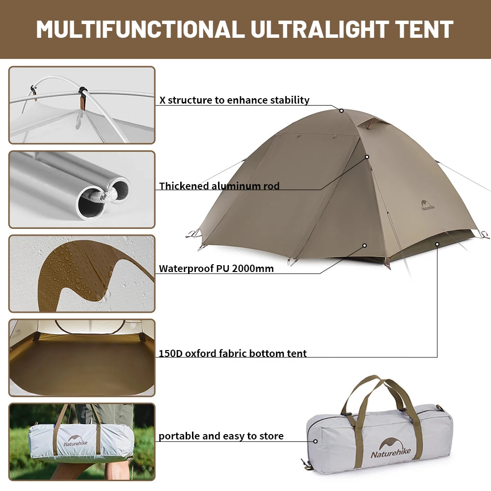 Naturehike Cloud River 2 3 Person Tent Double Layer Waterproof Camping Tents Ultralight Outdoor Large Vestibule Sun Shelter Tent