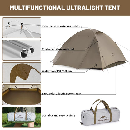Naturehike Cloud River 2 3 Person Tent Double Layer Waterproof Camping Tents Ultralight Outdoor Large Vestibule Sun Shelter Tent