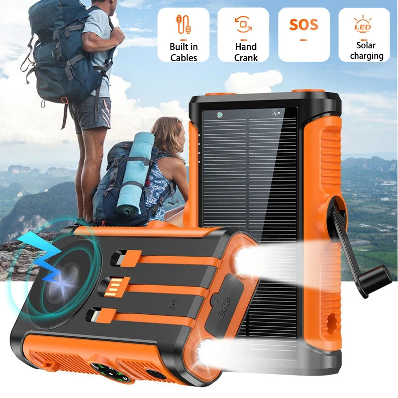50000mAh Solar Power Bank 22.5W Magnetic Wireless Charging Camping Powerbank with Cables External Battery for IPhone Magsafe