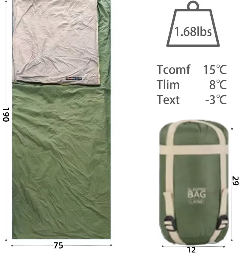 Adult Compact Sleeping Bag Ultralight Camping  Hiking Beach Travel Mat 190x75cm Camping Essentials Outdoor Sleeping Gear