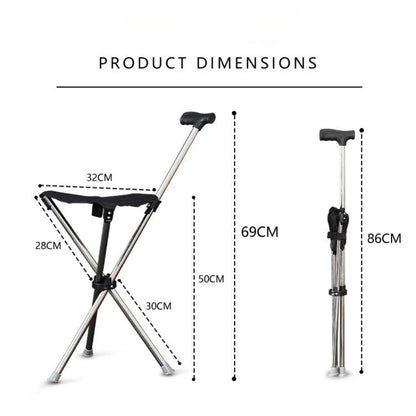 Outdoor Foldable Walking Stick Stool Lightweight with Seats Heavy Duty Steel Walking Stick for Elderly Disabled Hiking Poles