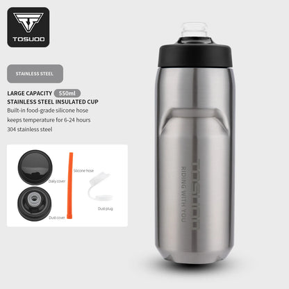 TOSUOD Stainless Steel Insulated Water Cup 550ML 304 Steel Cycling Water Kettle Easy To Carry Keep Warm And Cold Bottle