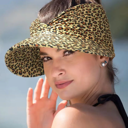 Women's Sun Hat Sun UV Protection Large Brim Face Blocking Cap Outdoor Fashion Beach Leopard Print Swimming Empty Top Sports Hat