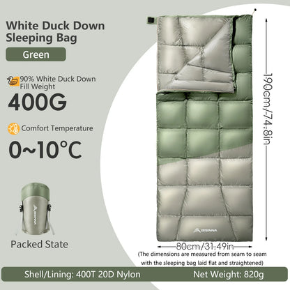 Cold Weather Sleeping Bag Winter Duck Down Envelope for Adults Lightweight Warm and Compact for Hiking Camping