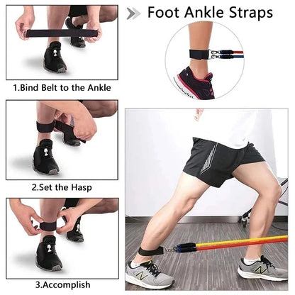 11pcs Fitness Resistance Bands Set Workout Exercise Tube Bands with Door Anchor Ankle Straps Cushioned Handles Carry Bags