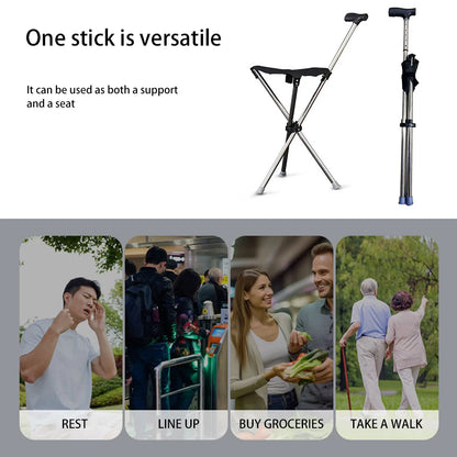 Outdoor Foldable Walking Stick Stool Lightweight with Seats Heavy Duty Steel Walking Stick for Elderly Disabled Hiking Poles