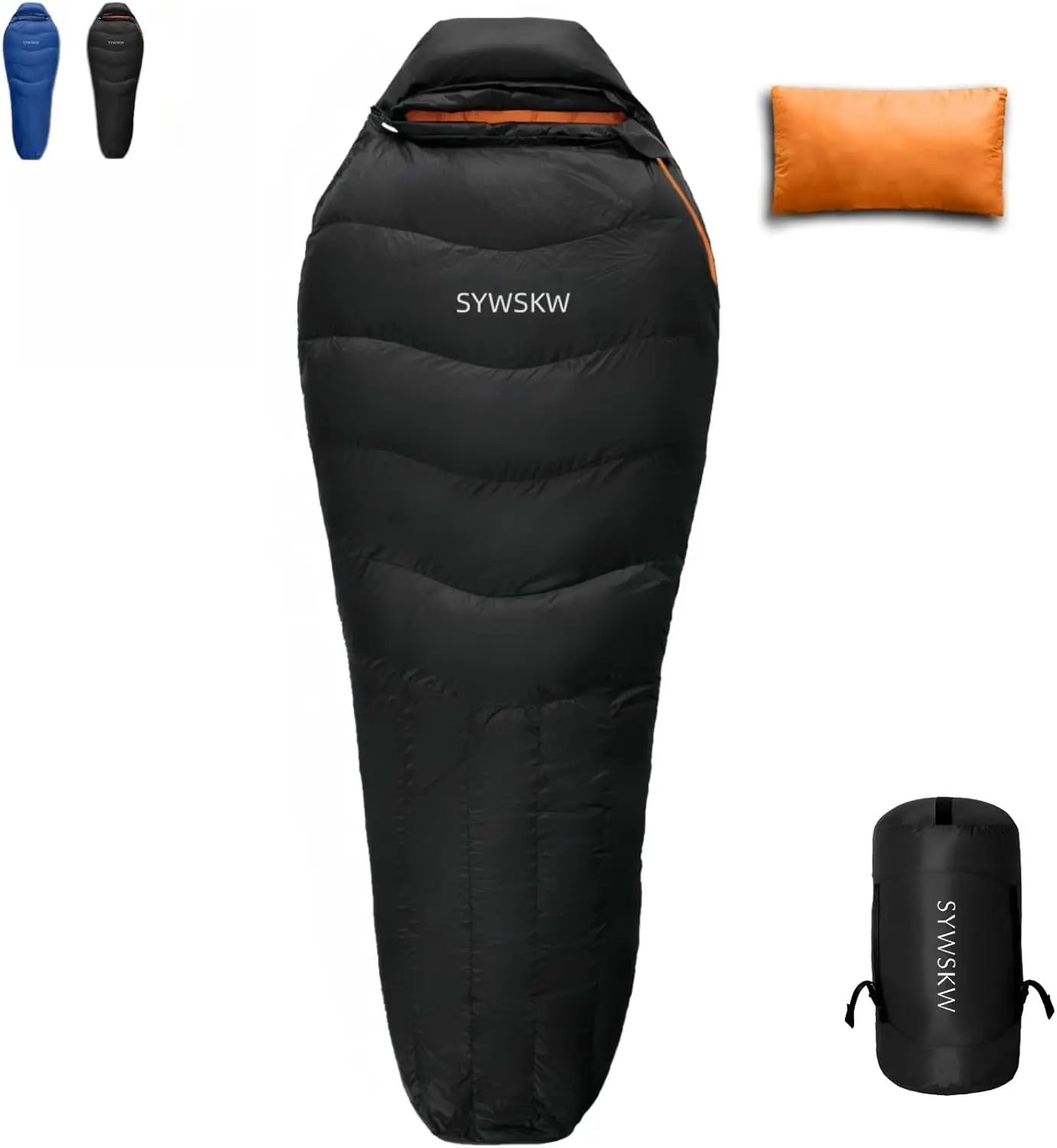 Ultralight Down Sleeping Bag with Pillow, 15°F to 0°F Wide Design for Camping and Hiking, Compact and Warm