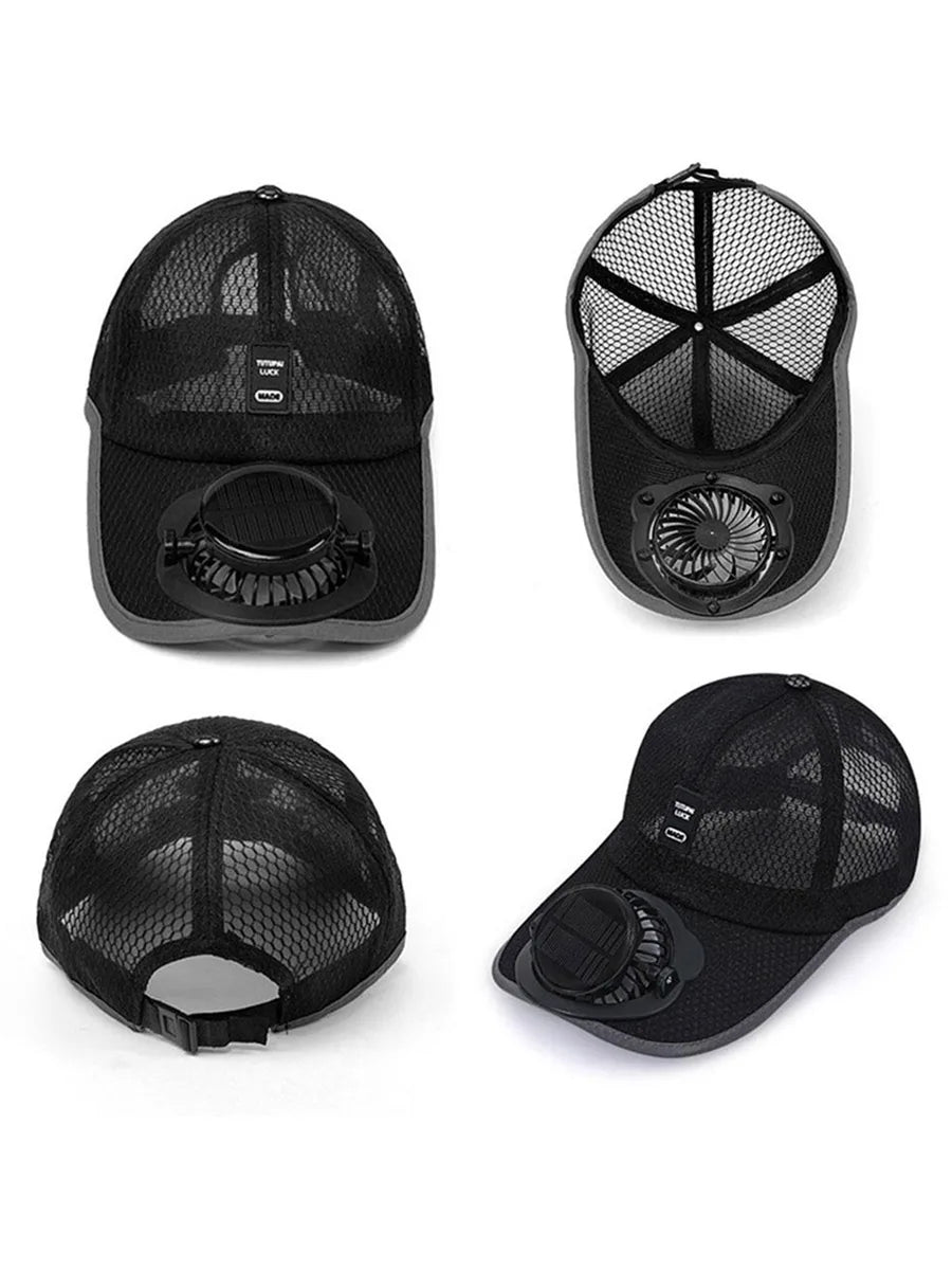 USB Charging Solar Fan Hat Breathable Anti UV Baseball Cap Outdoor Cooling Sunscreen Sunshade Headwear for Men Women