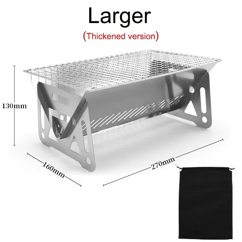 Mini Barbecue Grill Picnic Charcoal Camping Tools Outdoor Folding Card-type Stainless Steel Portable Small Charcoal Stove Burner