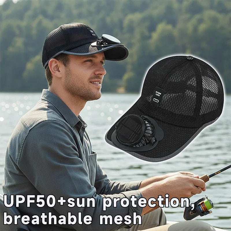 USB Charging Solar Fan Hat Breathable Anti UV Baseball Cap Outdoor Cooling Sunscreen Sunshade Headwear for Men Women