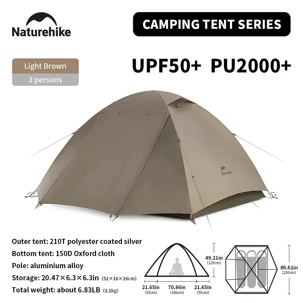 Naturehike Cloud River 2 3 Person Tent Double Layer Waterproof Camping Tents Ultralight Outdoor Large Vestibule Sun Shelter Tent