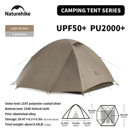 Naturehike Cloud River 2 3 Person Tent Double Layer Waterproof Camping Tents Ultralight Outdoor Large Vestibule Sun Shelter Tent