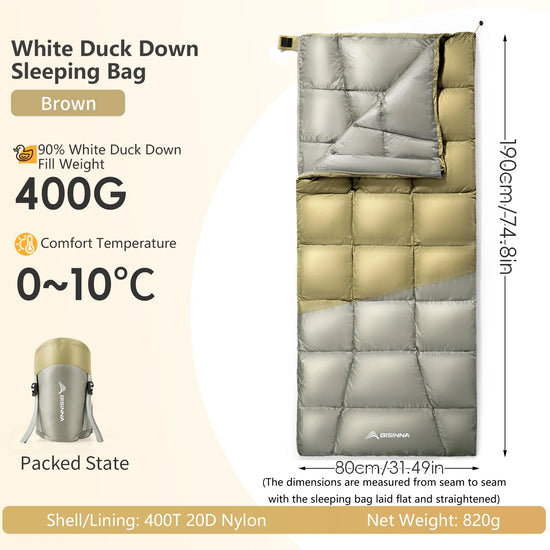 Cold Weather Sleeping Bag Winter Duck Down Envelope for Adults Lightweight Warm and Compact for Hiking Camping