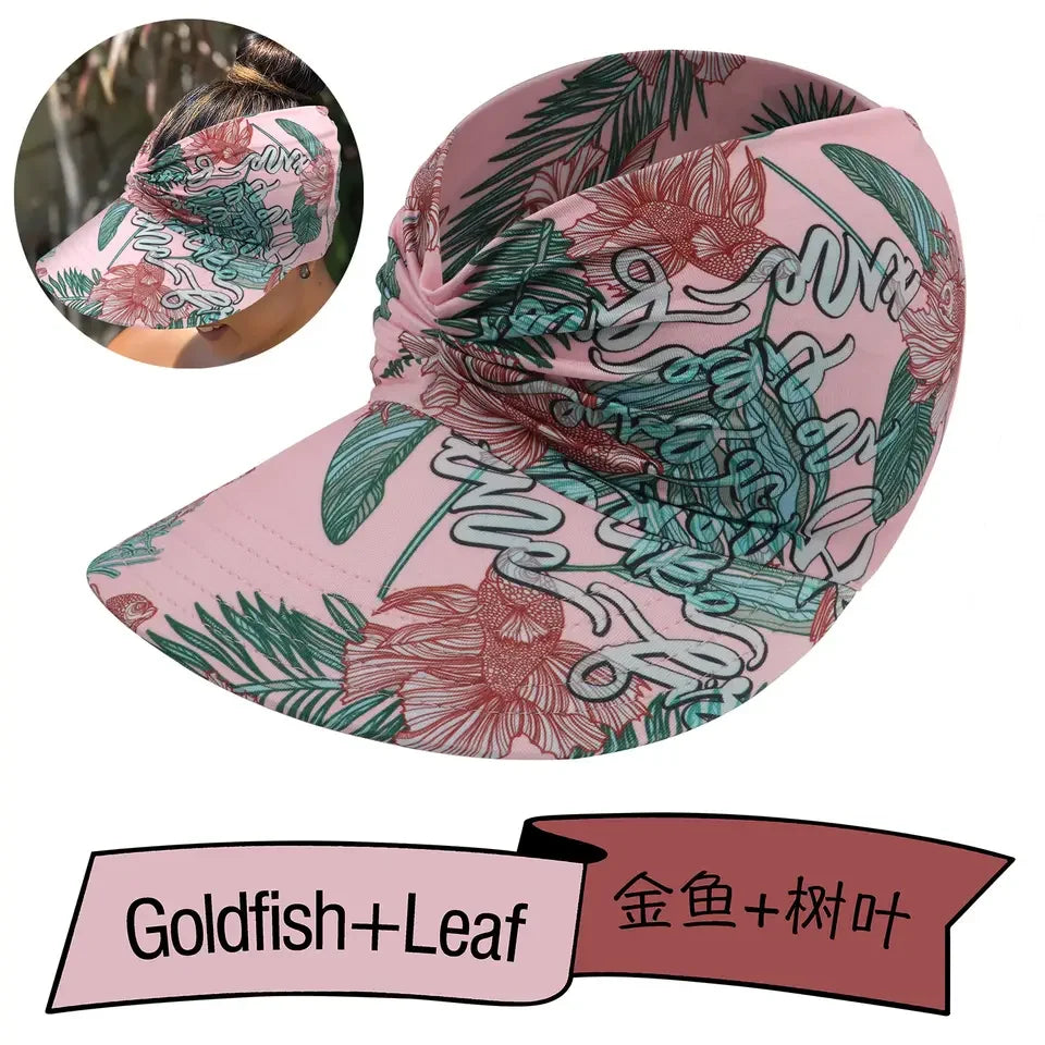 Women's Sun Hat Sun UV Protection Large Brim Face Blocking Cap Outdoor Fashion Beach Leopard Print Swimming Empty Top Sports Hat