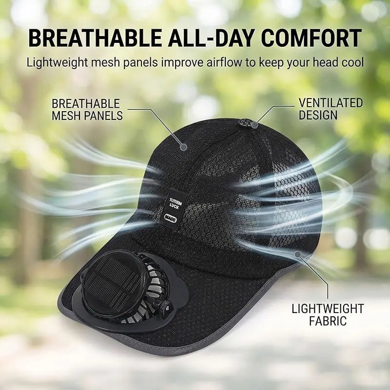 USB Charging Solar Fan Hat Breathable Anti UV Baseball Cap Outdoor Cooling Sunscreen Sunshade Headwear for Men Women
