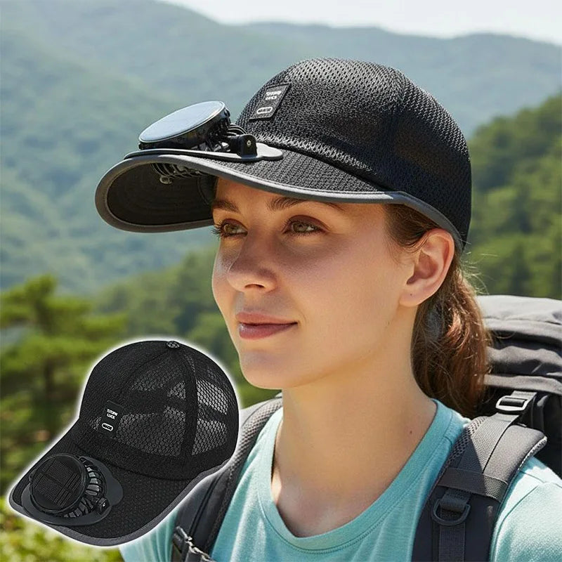 USB Charging Solar Fan Hat Breathable Anti UV Baseball Cap Outdoor Cooling Sunscreen Sunshade Headwear for Men Women