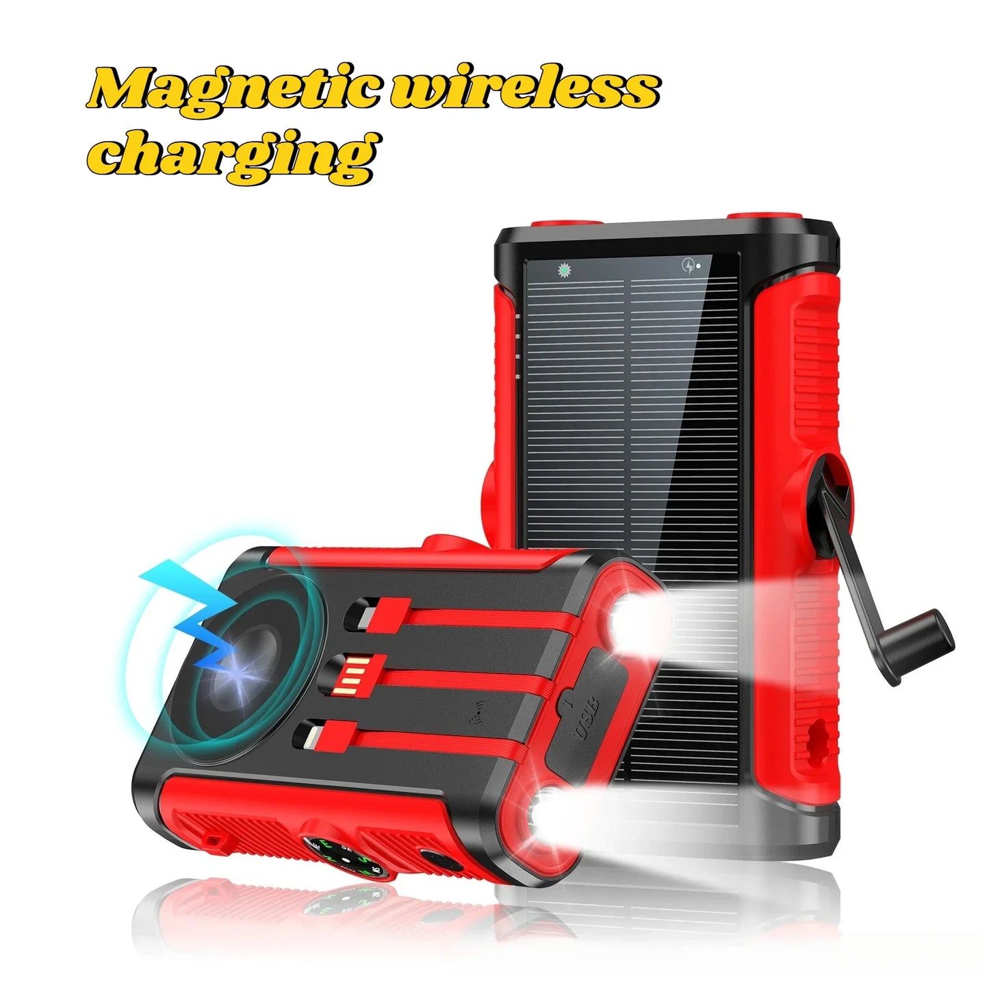 50000mAh Solar Power Bank 22.5W Magnetic Wireless Charging Camping Powerbank with Cables External Battery for IPhone Magsafe