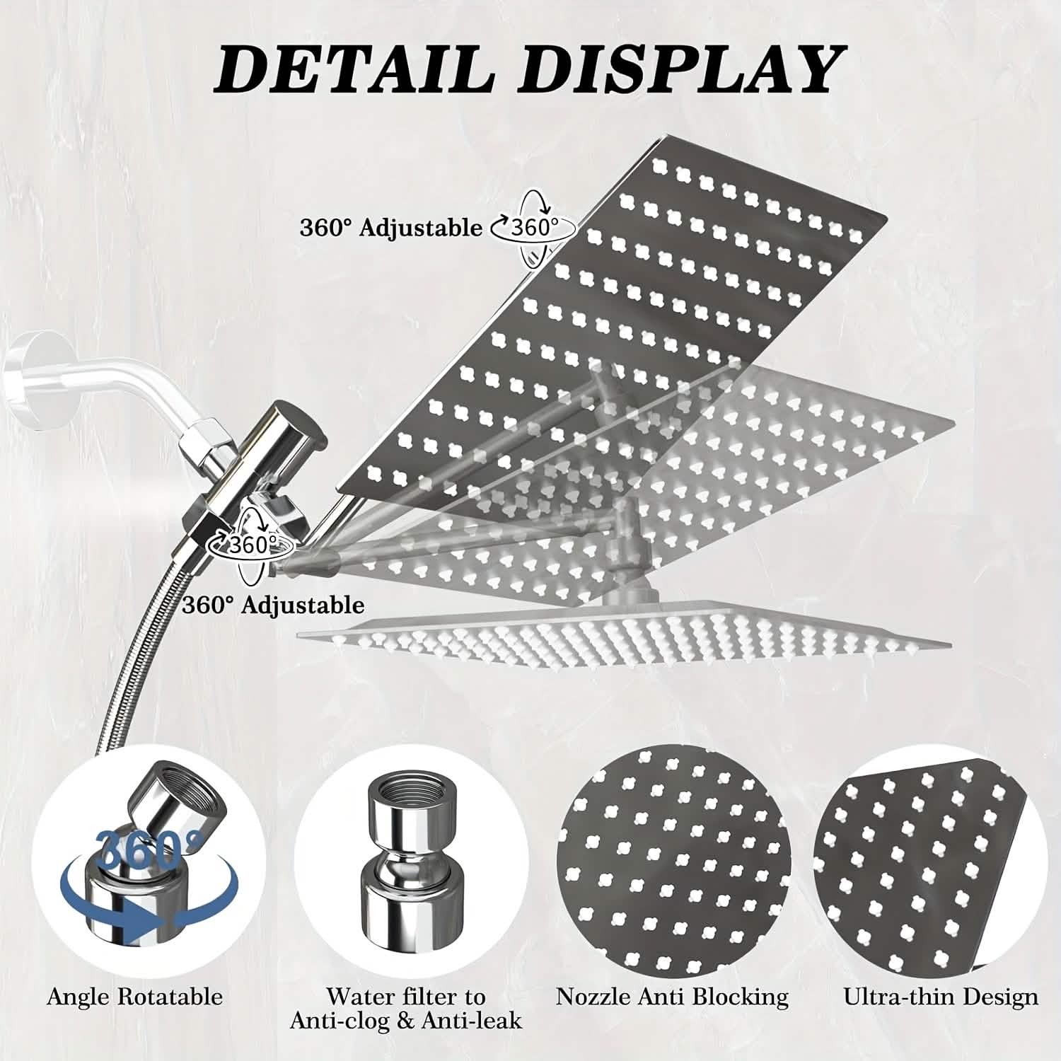 High Pressure Rainfall and Handheld Shower Head Chrome Black