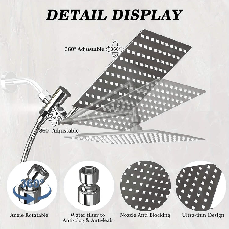 High Pressure Rainfall and Handheld Shower Head Chrome Black