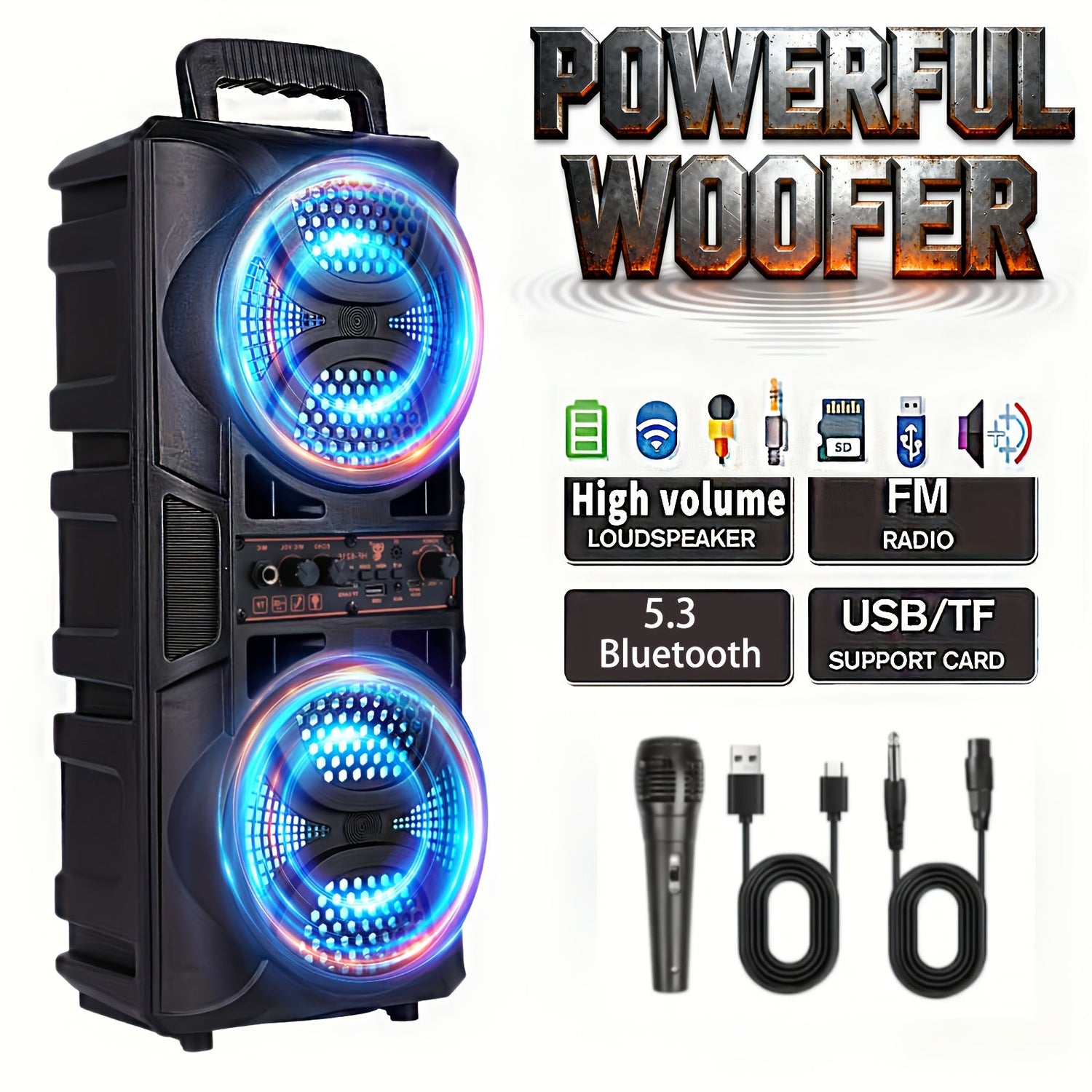 Portable Bluetooth Speaker with Subwoofer Bass and Microphone