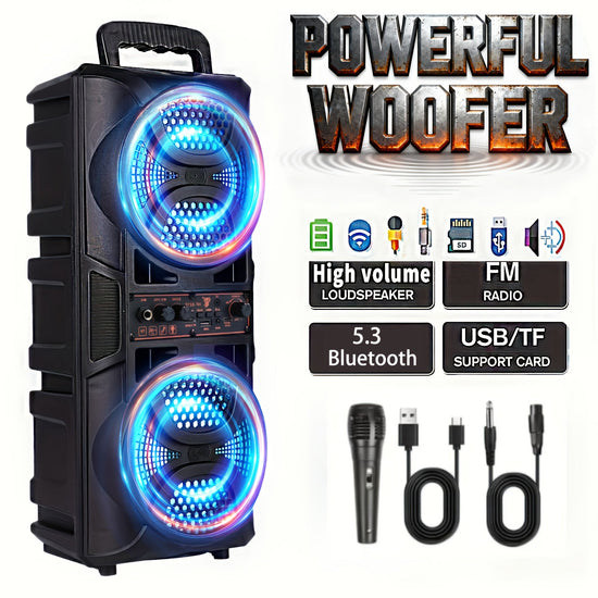 Portable Bluetooth Speaker with Subwoofer Bass and Microphone