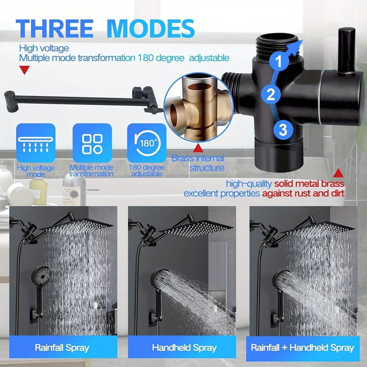 High Pressure Rainfall and Handheld Shower Head Chrome Black