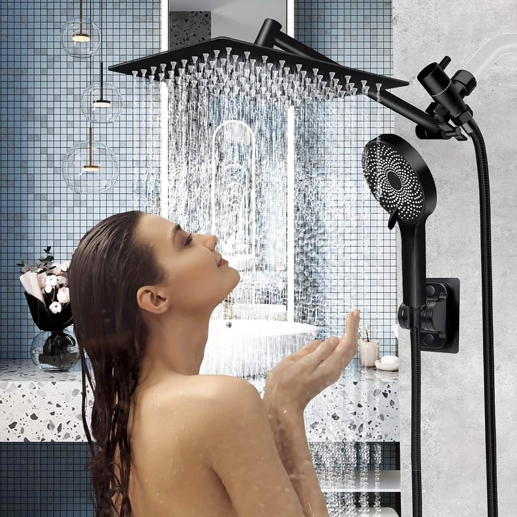 High Pressure Rainfall and Handheld Shower Head Chrome Black
